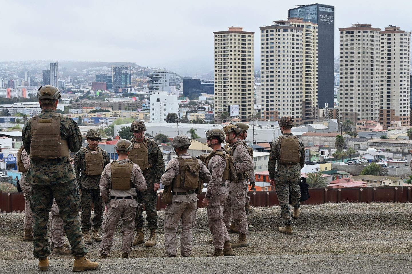 Marines patrol the US-Mexico border area near San Diego.