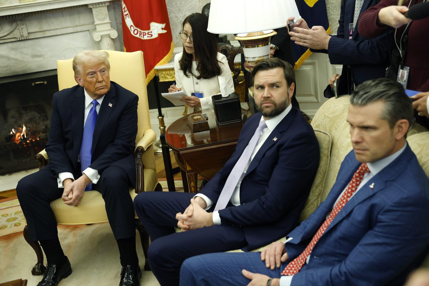 From left: U.S. President Donald Trump, Vice President JD Vance, and Secretary of Defense Pete Hegseth.