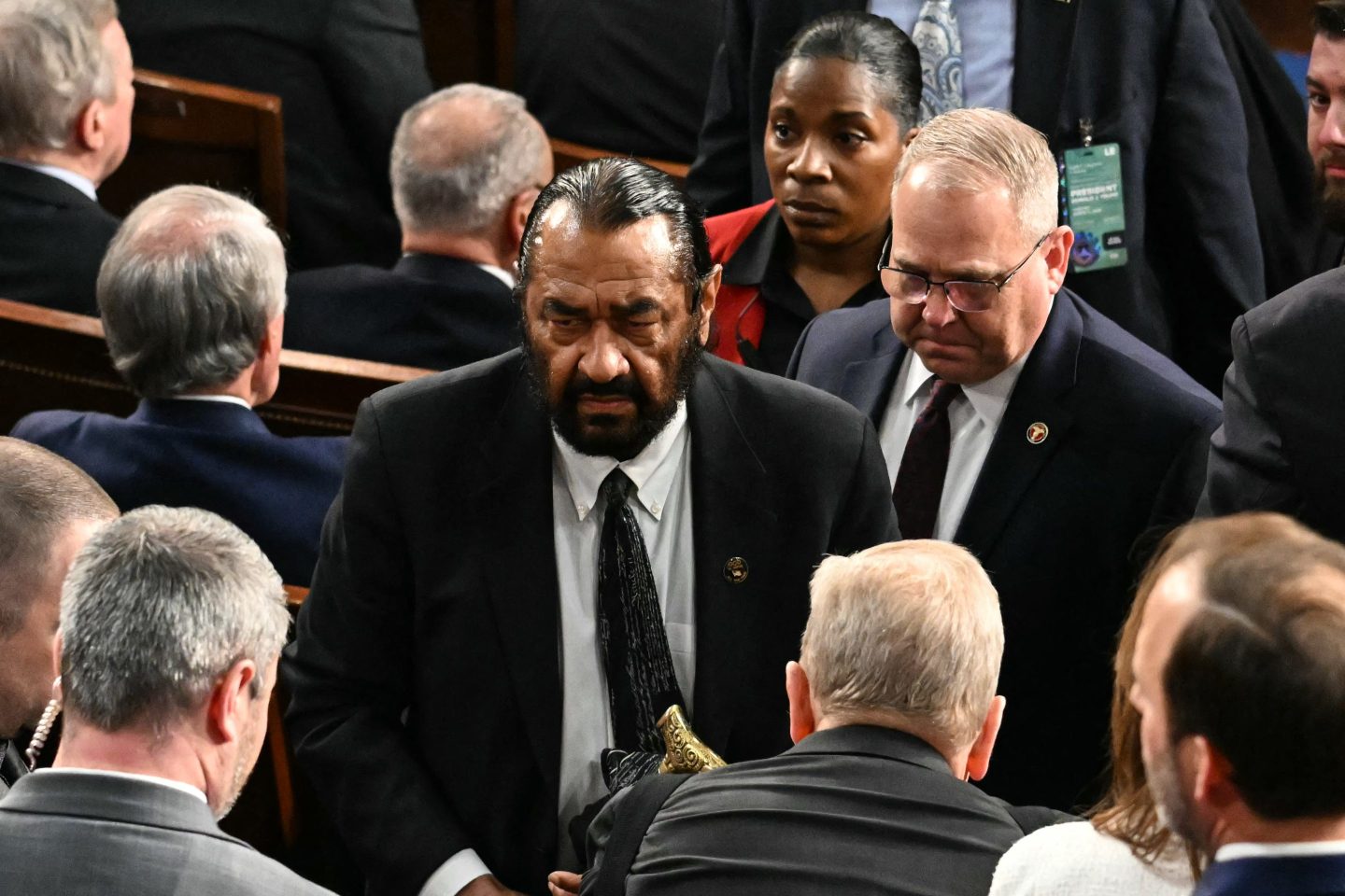 US Representative Al Green (D-TX) is removed after shouting while US President Donald Trump spoke during an address to a joint session of Congress in the House Chamber of the US Capitol in Washington, DC, on March 4, 2025.