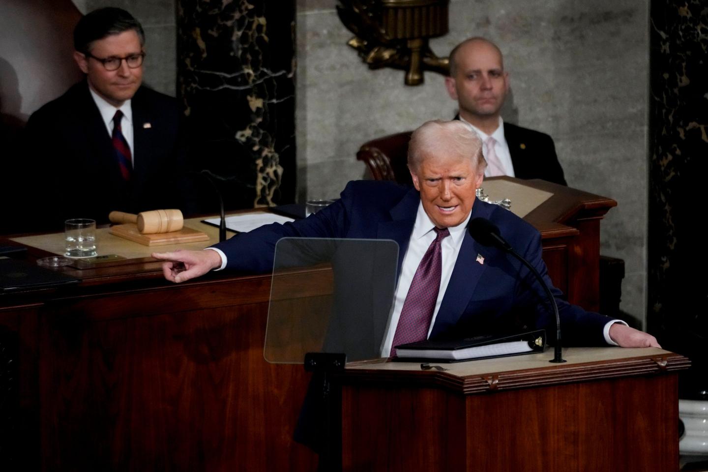 US President Donald Trump during a joint session of Congress in the House Chamber of the US Capitol in Washington, DC, US, on Tuesday, March 4, 2025. Donald Trump's primetime address Tuesday night from Capitol Hill, billed as a chronicle of his "Renewal of the American Dream," comes at a critical juncture early in his second term, as voters who elected him to tackle inflation and improve the economy are beginning to weigh the impact of his agenda.