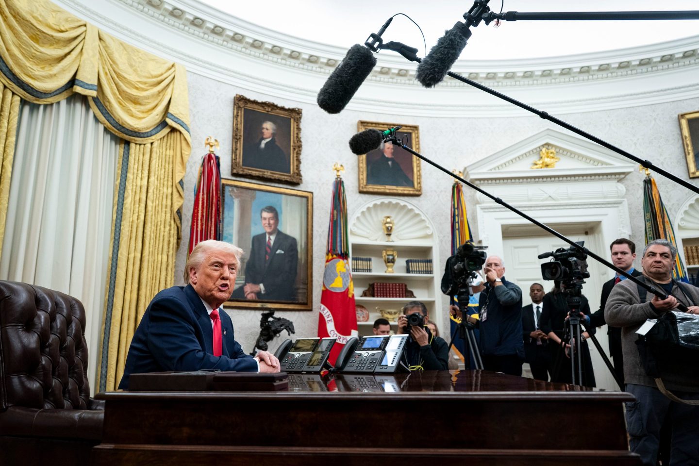 US President Donald Trump speaks during an executive order signing ceremony in the Oval Office of the White House in Washington, DC, US, on Thursday, March 6, 2025.