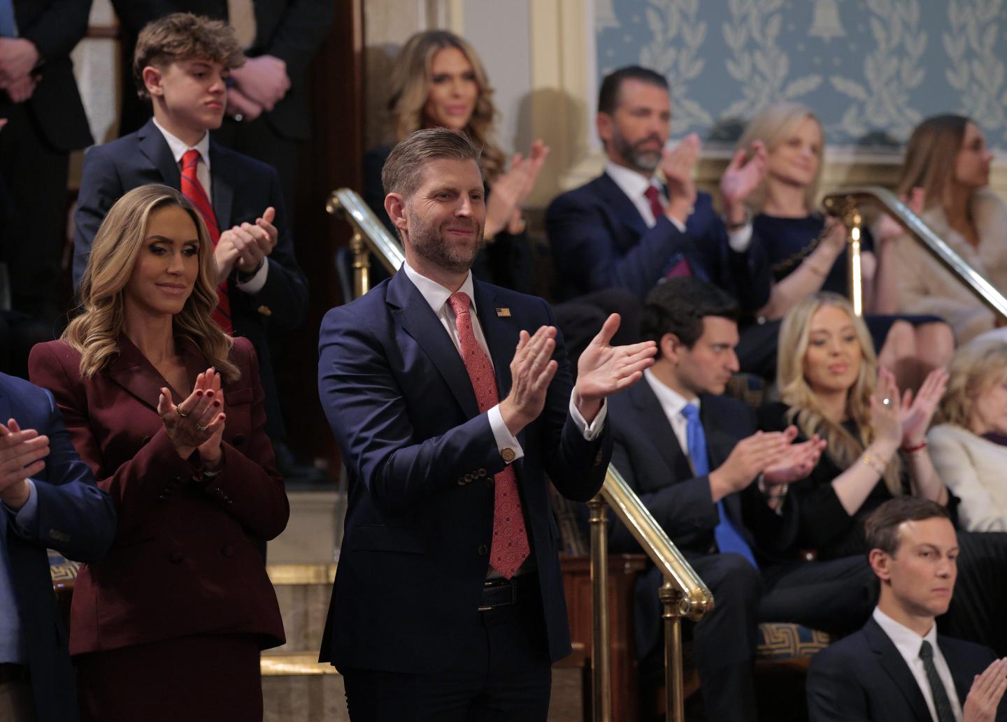 Lara Trump and Eric Trump attend U.S. President Donald Trumps address to a joint session of Congress at the U.S. Capitol on March 04, 2025 in Washington, DC.