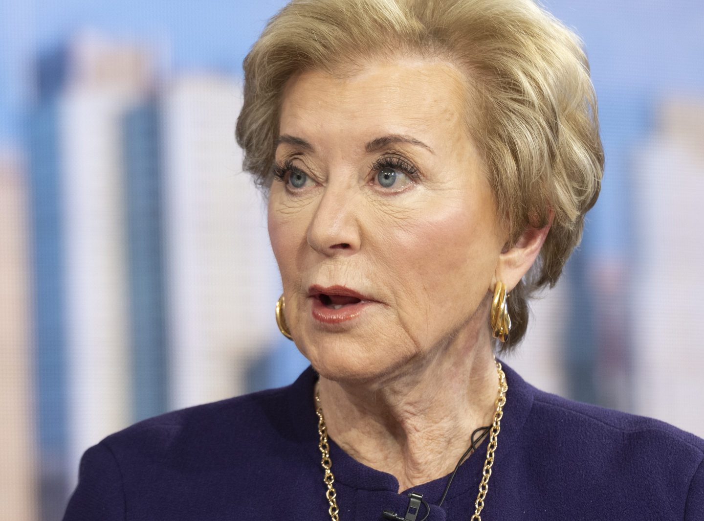 United States Secretary of Education Linda McMahon visits "Fox & Friends" at Fox News Channel Studios on March 07, 2025 in New York City.