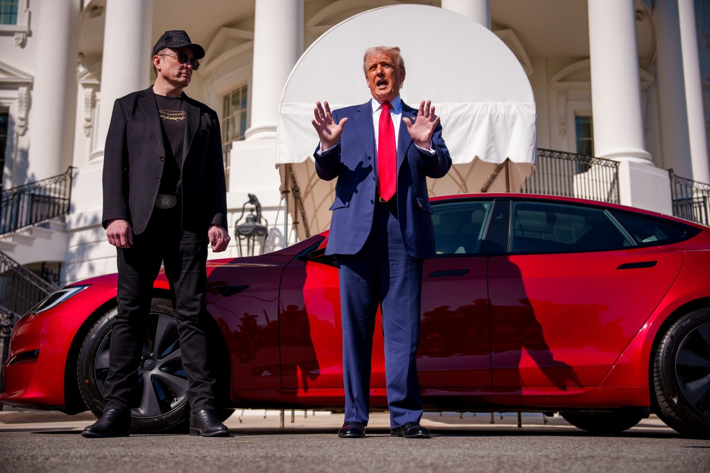 U.S. President Donald Trump, accompanied by White House Senior Advisor, Tesla and SpaceX CEO Elon Musk
