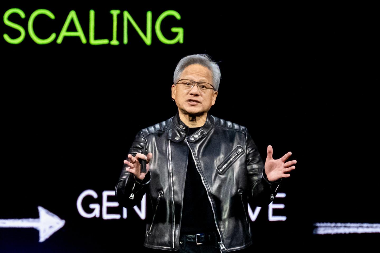 Co-founder and CEO of Nvidia Jensen Huang during the keynote address at Nvidia GTC