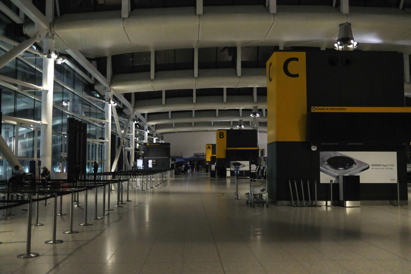 Departure boards and other screens are dark as Heathrow airport experienced a significant power outage in the early hours of March 21, 2025 in London, England. A fire at the North Hyde electricity substation in Hayes has caused a power outage at Heathrow Airport, leading to all flights in and out to be cancelled until midnight tonight, affecting around 200,000 passengers. Some homes near to the fire have also been evacuated. (Photo by Klara Simonova/Getty Images)