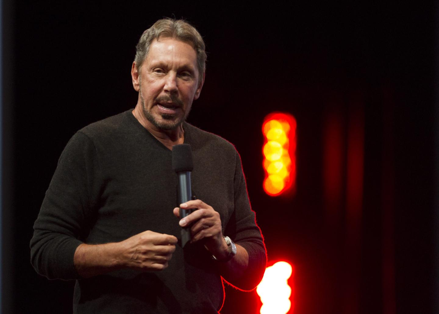 Oracle Executive Chairman of the Board and Chief Technology Officer, Larry Ellison wearing a dark brown sweater.