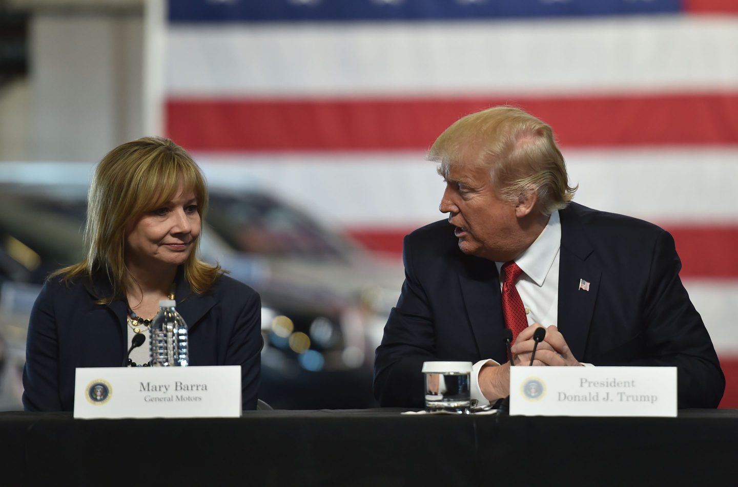 President Donald Trump and General Motors CEO Mary Barra in Ypsilanti, Mich., in 2017.