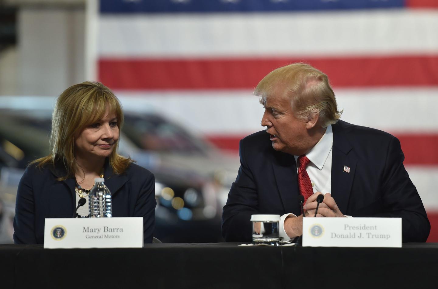 President Donald Trump and General Motors CEO Mary Barra in Ypsilanti, Mich., in 2017.