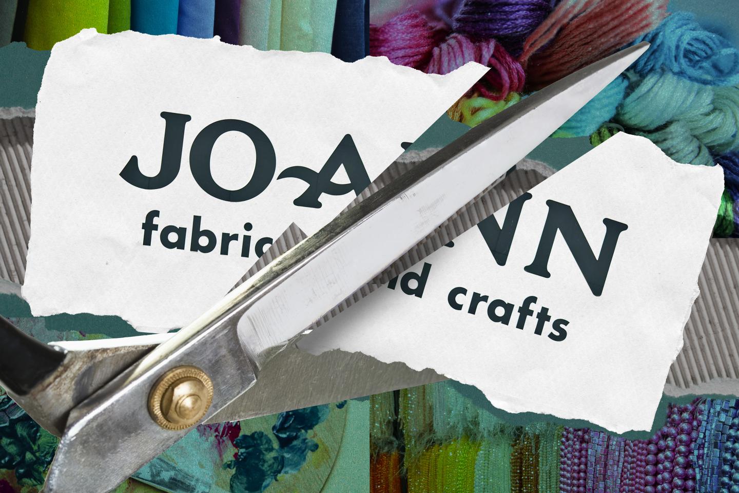 Scissors cut through the Joann logo