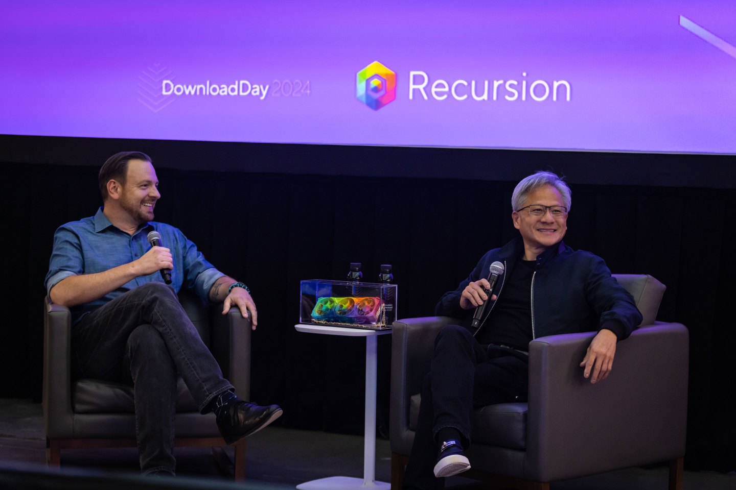 A Fireside Chat at Recursion’s Download Day event with co-founder and CEO Chris Gibson and Nvidia CEO Jensen Huang. 
