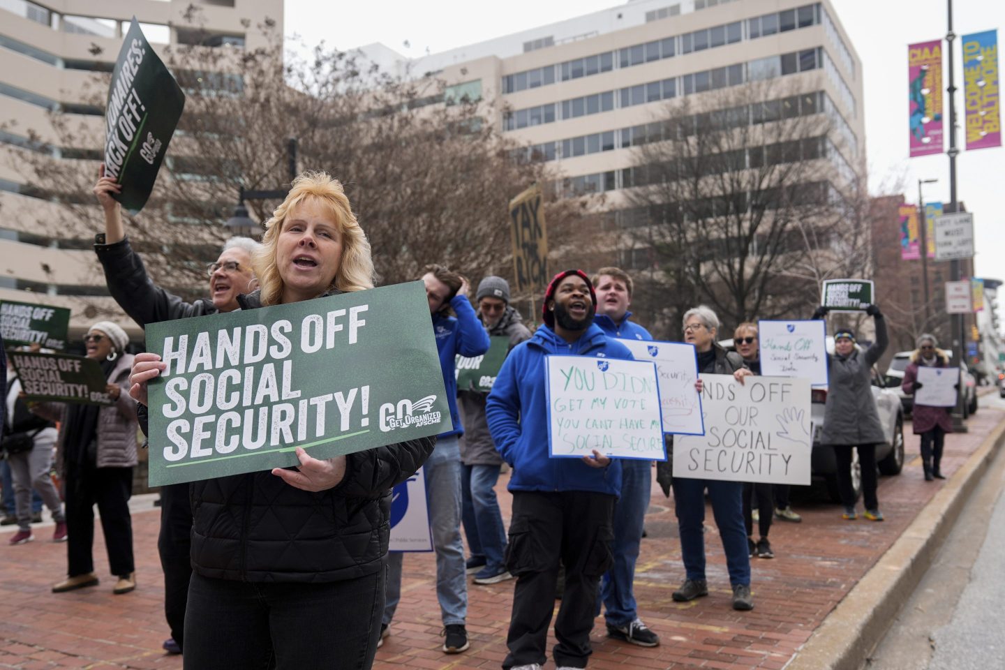 Demonstrators gather outside of the Edward A. Garmatz United States District Courthouse in Baltimore, on March 14, 2025.