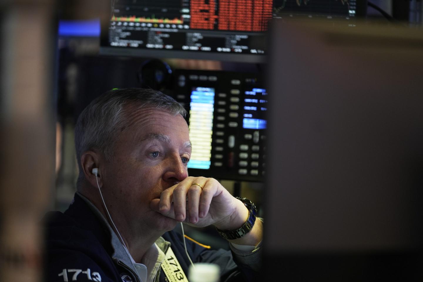 James Lamb works on the floor at the New York Stock Exchange in New York, Monday, April 7, 2025.