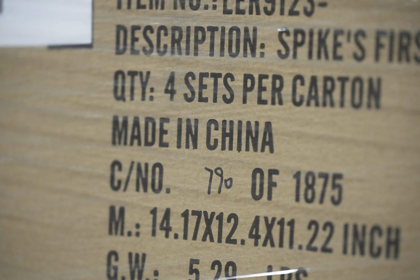 A parcel for Learning Resources, an educational toy company whose products are manufactured in China, is shown at a warehouse in Vernon Hills, Ill., on April 11, 2025.