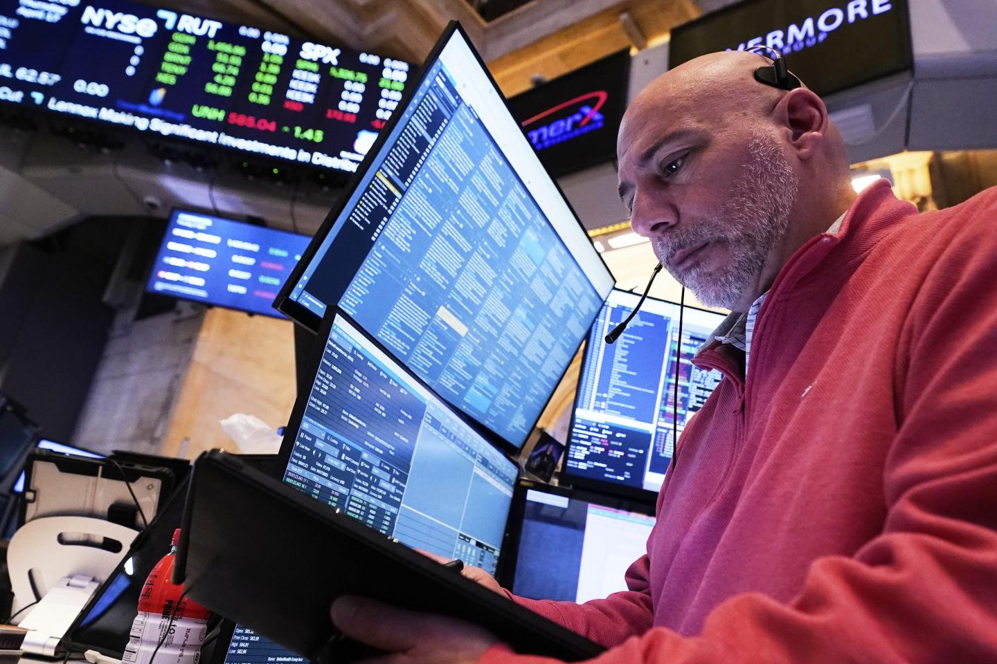 Trader Vincent Napolitano works on the floor of the New York Stock Exchange, on April 17, 2025. 