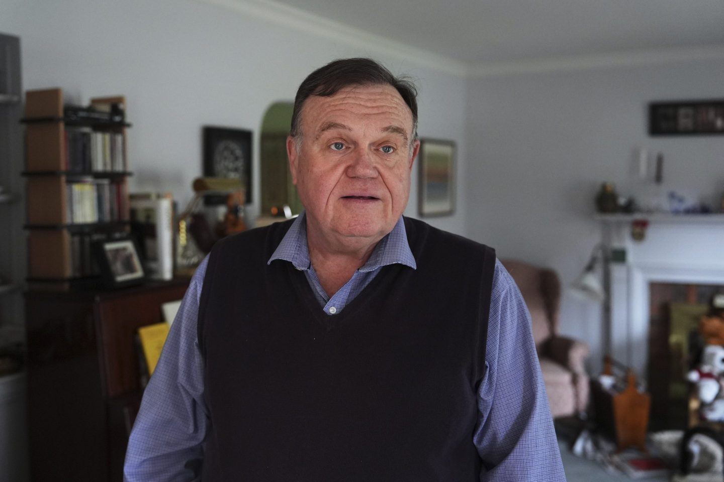 Michael Montgomery poses at his home in Huntington Woods, Mich., Friday, April 18, 2025.