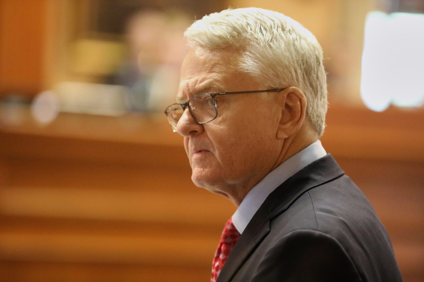Republican South Carolina Treasurer Curtis Loftis answers questions during a hearing in the Senate on Monday, April 21, 2025, in Columbia, S.C.