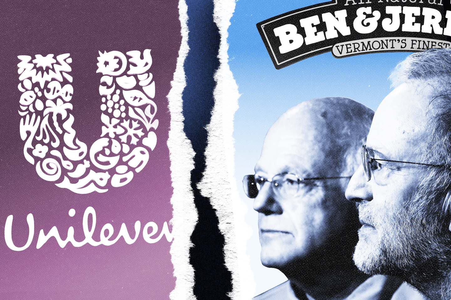 A unilever logo and an image of Ben & Jerry's founders