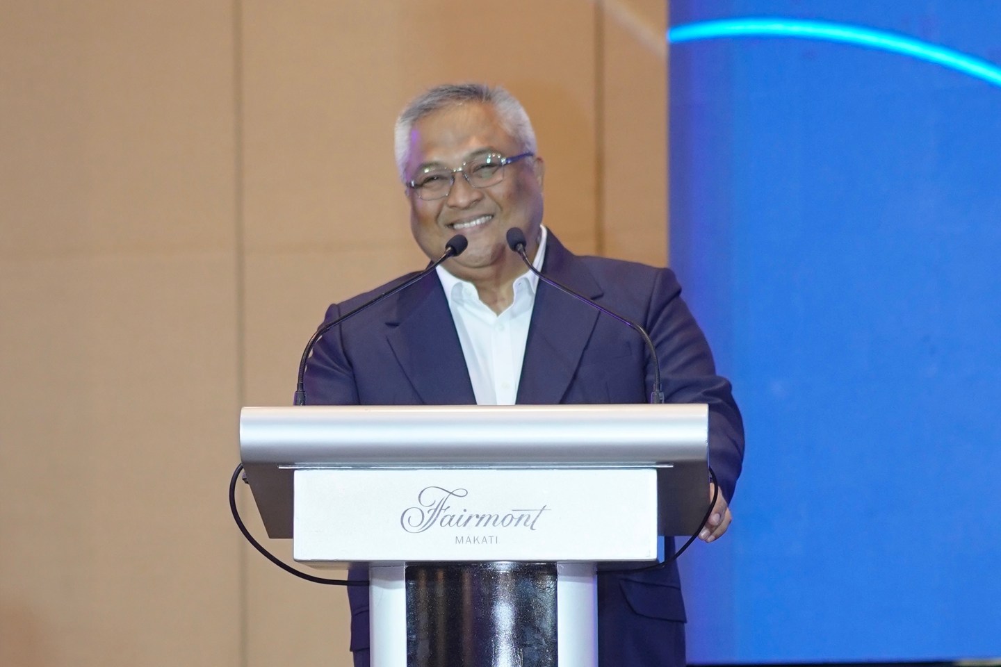 Carl Raymond Cruz, Globe Telecom's new CEO, speaking at a media briefing at the Fairmont Makati Hotel in Metro Manila on April 22, 2025.