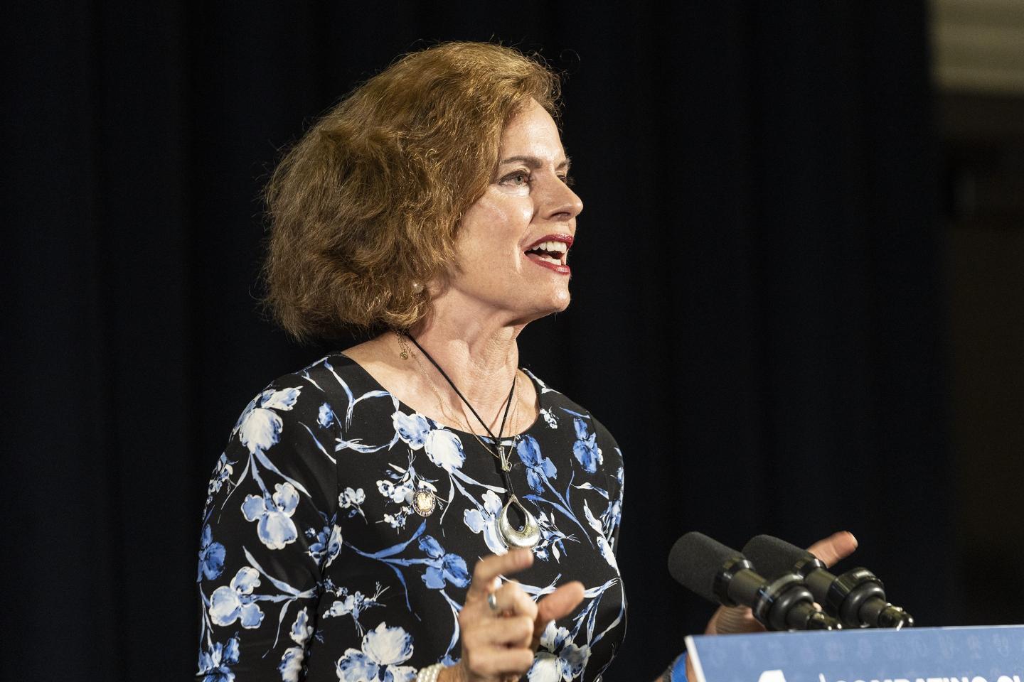 Patricia Fahy speaks at Governor Kathy Hochul signing bills to strengthen New York's commitment to clean energy development and energy efficiency.