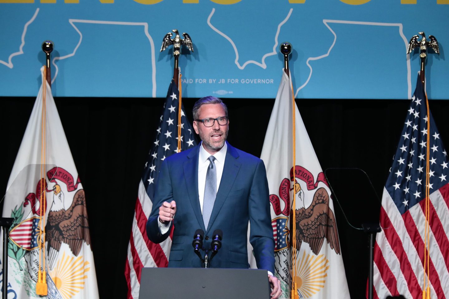 Mike Frerichs, state treasurer of Illinois, during an event with J.B. Pritzker, governor of Illinois, at the University of Illinois in Chicago, US, on Friday, Sept. 16, 2022.