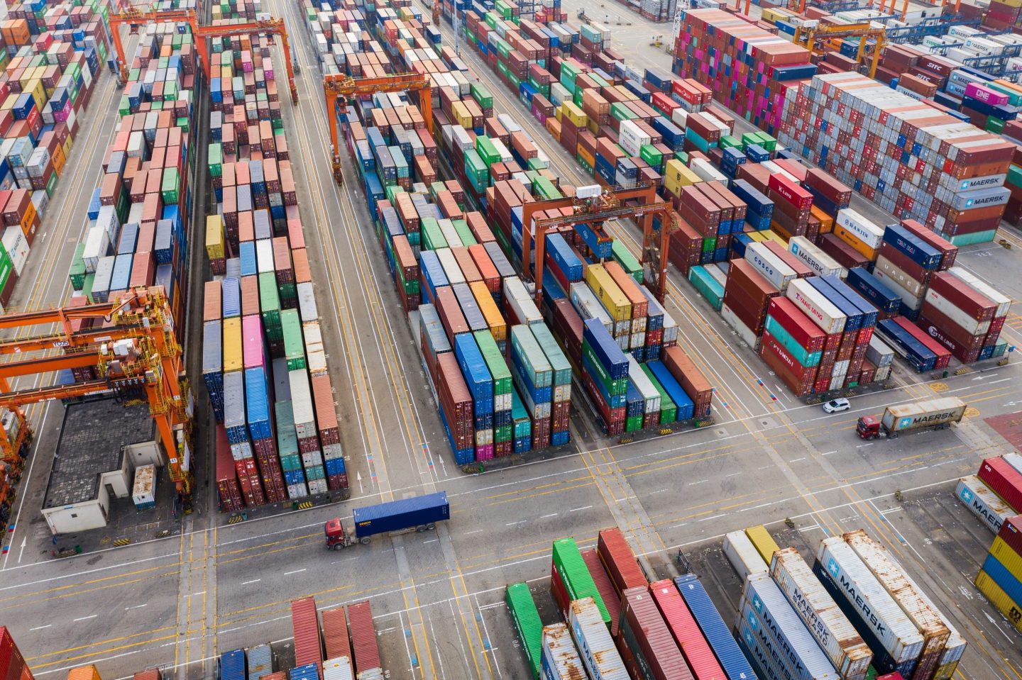 Aerial perspective of a container port