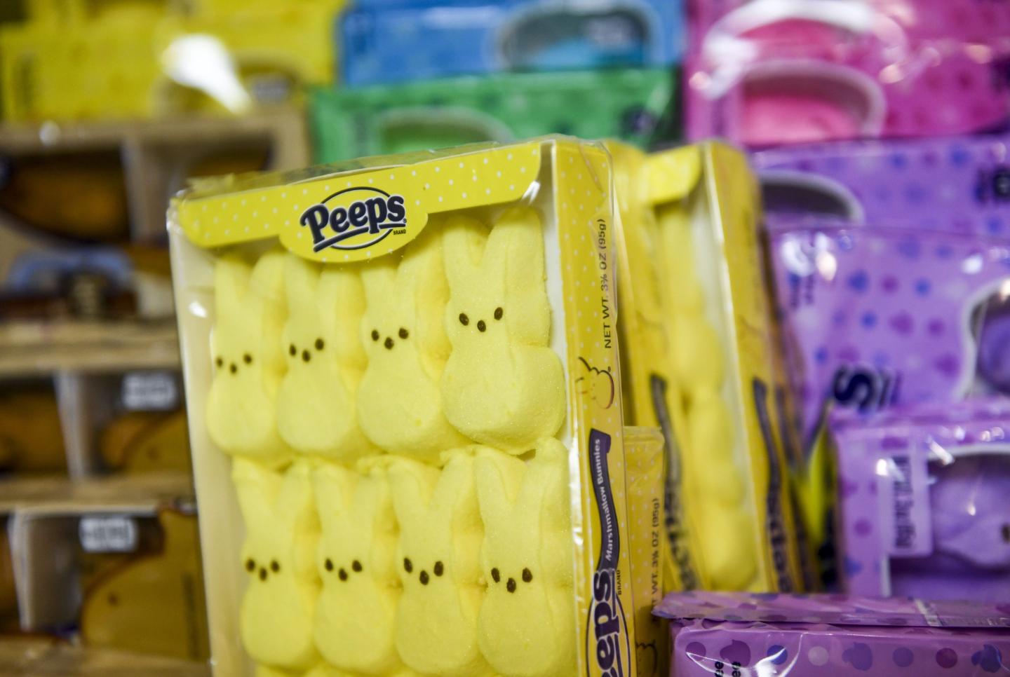 A display of marshmallow Peeps in the Easter Candy section