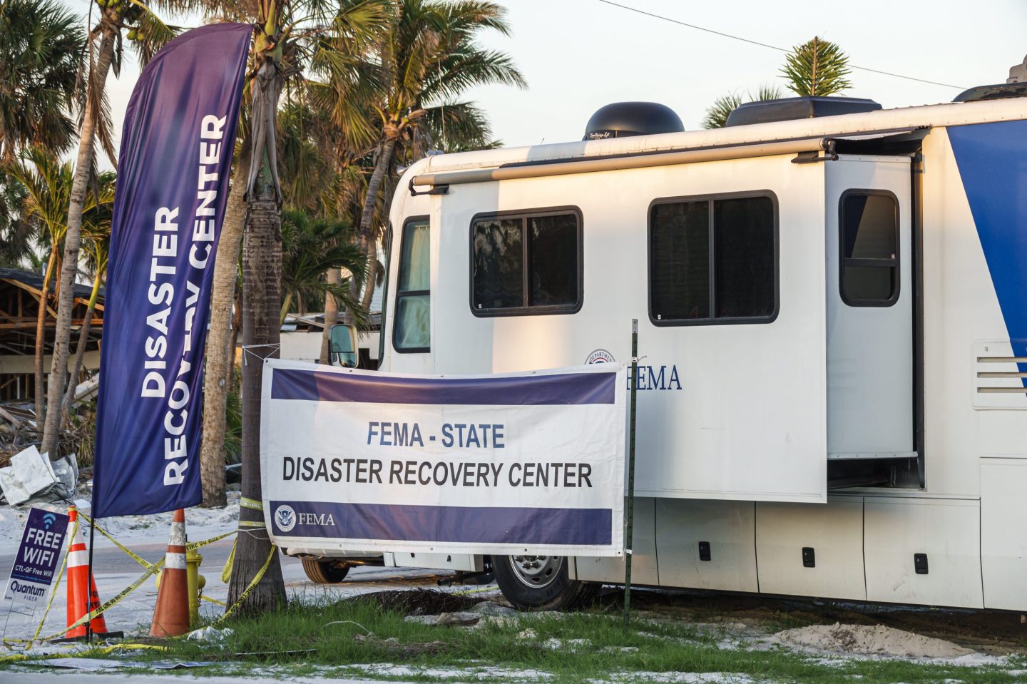 A FEMA disaster recovery center after Hurricane Ian in Florida, among the red states heavily reliant on the federal agency's disaster-recovery assistance.