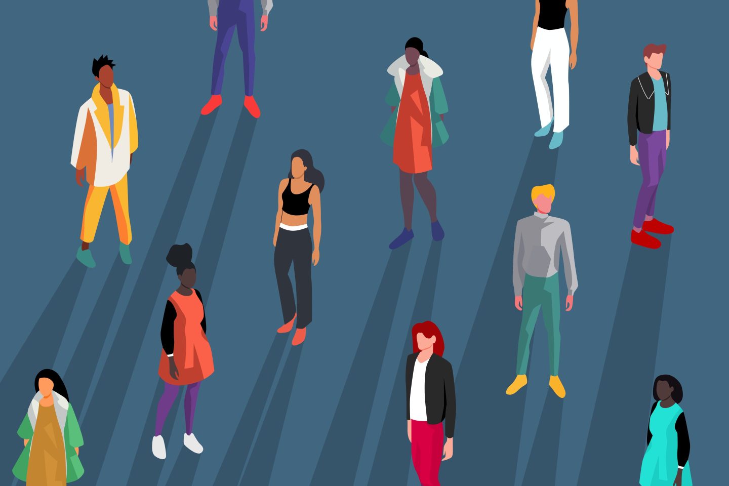 An illustration of a group of people from different races, ages, and genders. standing together.