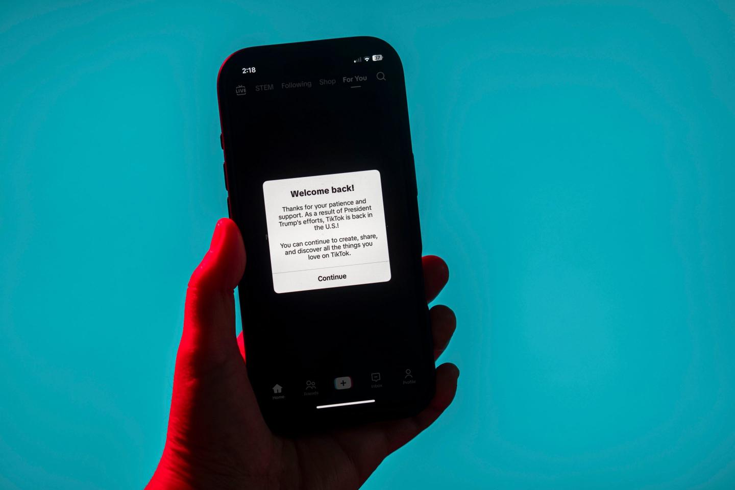 The TikTok app on a smartphone on Jan. 19, 2025. (Photo: Kent Nishimura/Bloomberg/Getty Images)