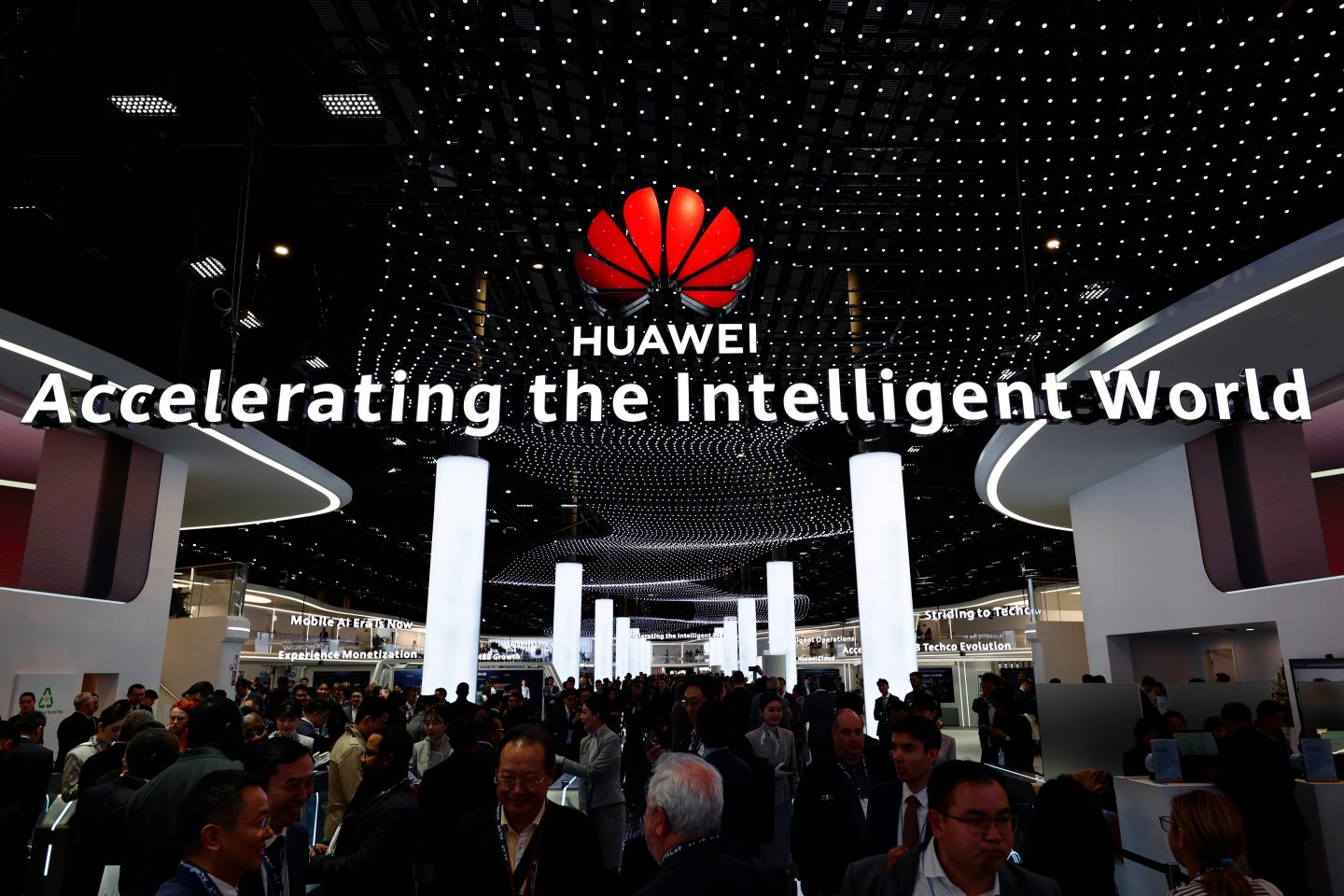 The Huawei logo on display at Mobile World Congress 2025 in Barcelona in March.