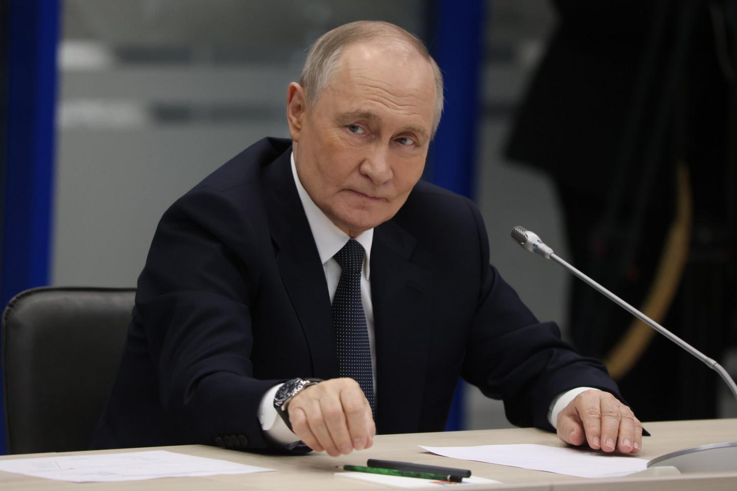 Russian President Vladimir Putin seen while visiting a military base of nuclear fleet, March 26, 2025, in Murmansk, Russia. Putin is having a one-day trip to Murmansk.
