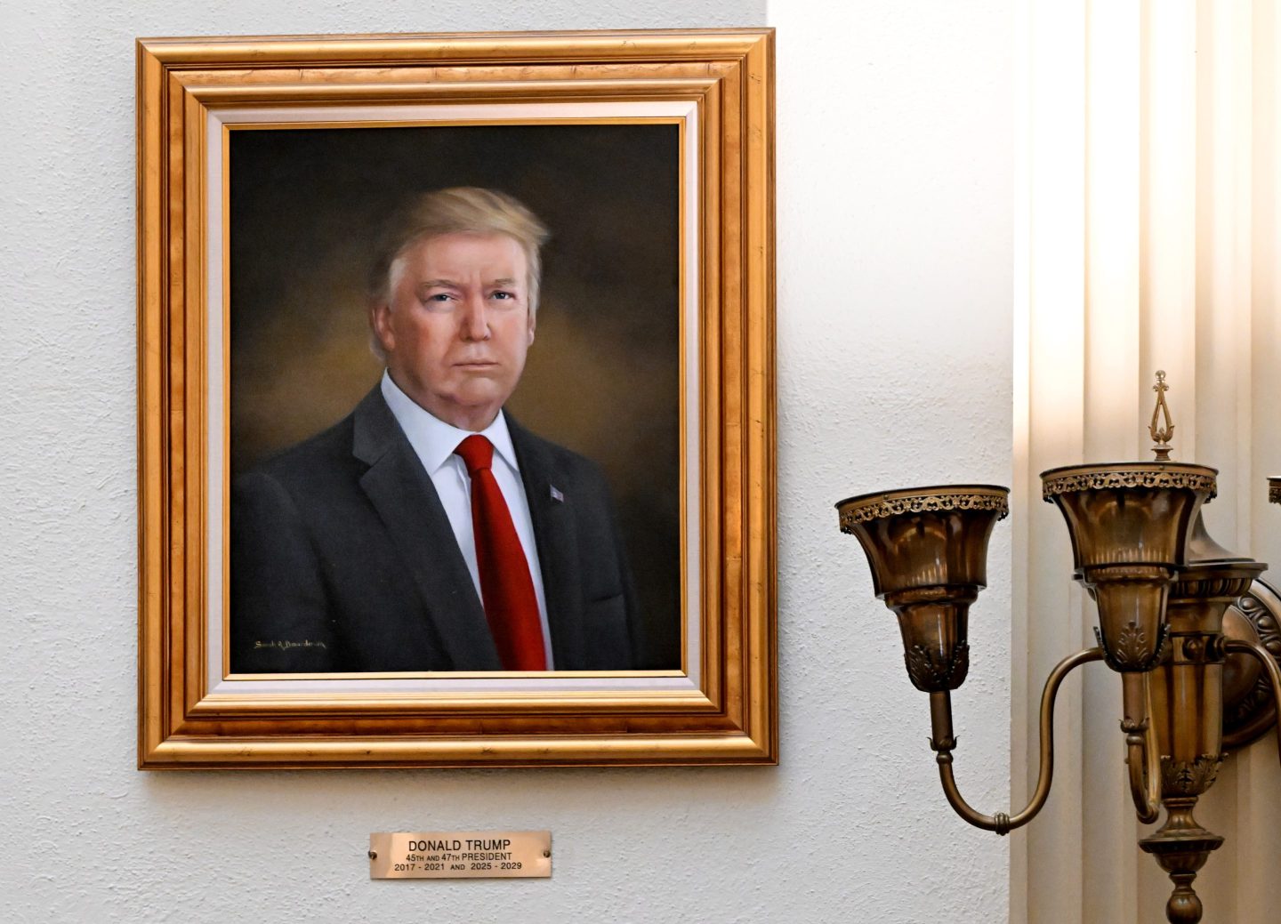 A portrait of Donald Trump in the rotunda on the third floor of the Colorado State Capitol  in Denver on March 24.