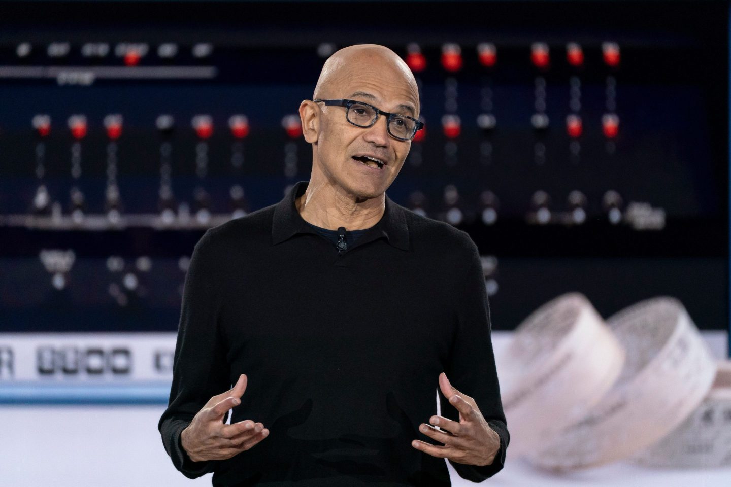 CEO of Microsoft Satya Nadella speaks during an event celebrating the 50th anniversary of the company