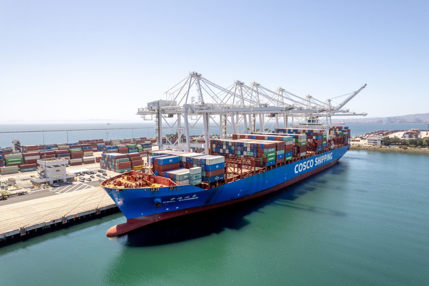 A container ship at the Port of Long Beach in Long Beach, California on Friday.