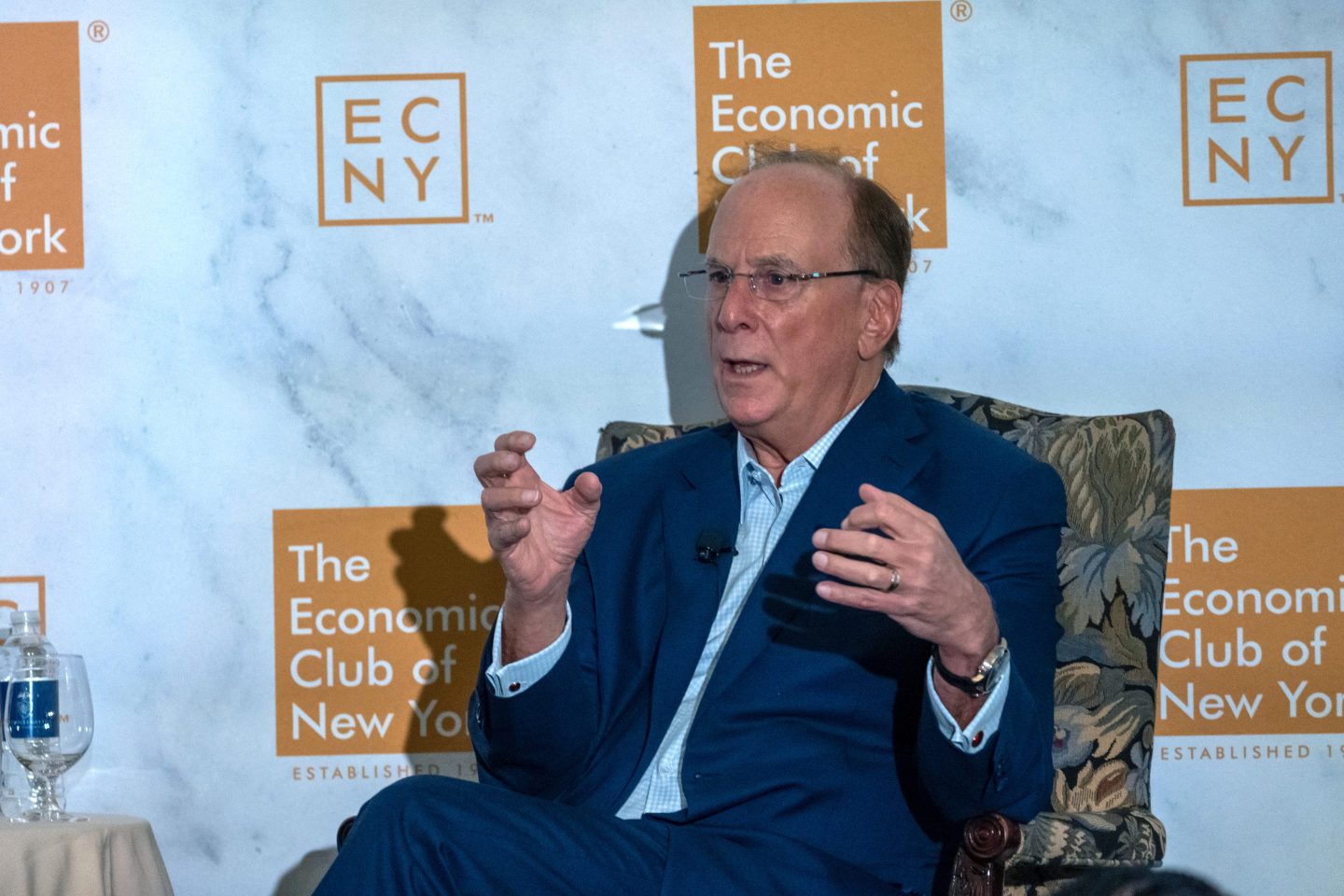 BlackRock CEO Larry Fink speaks at the Economic Club of New York on Monday.