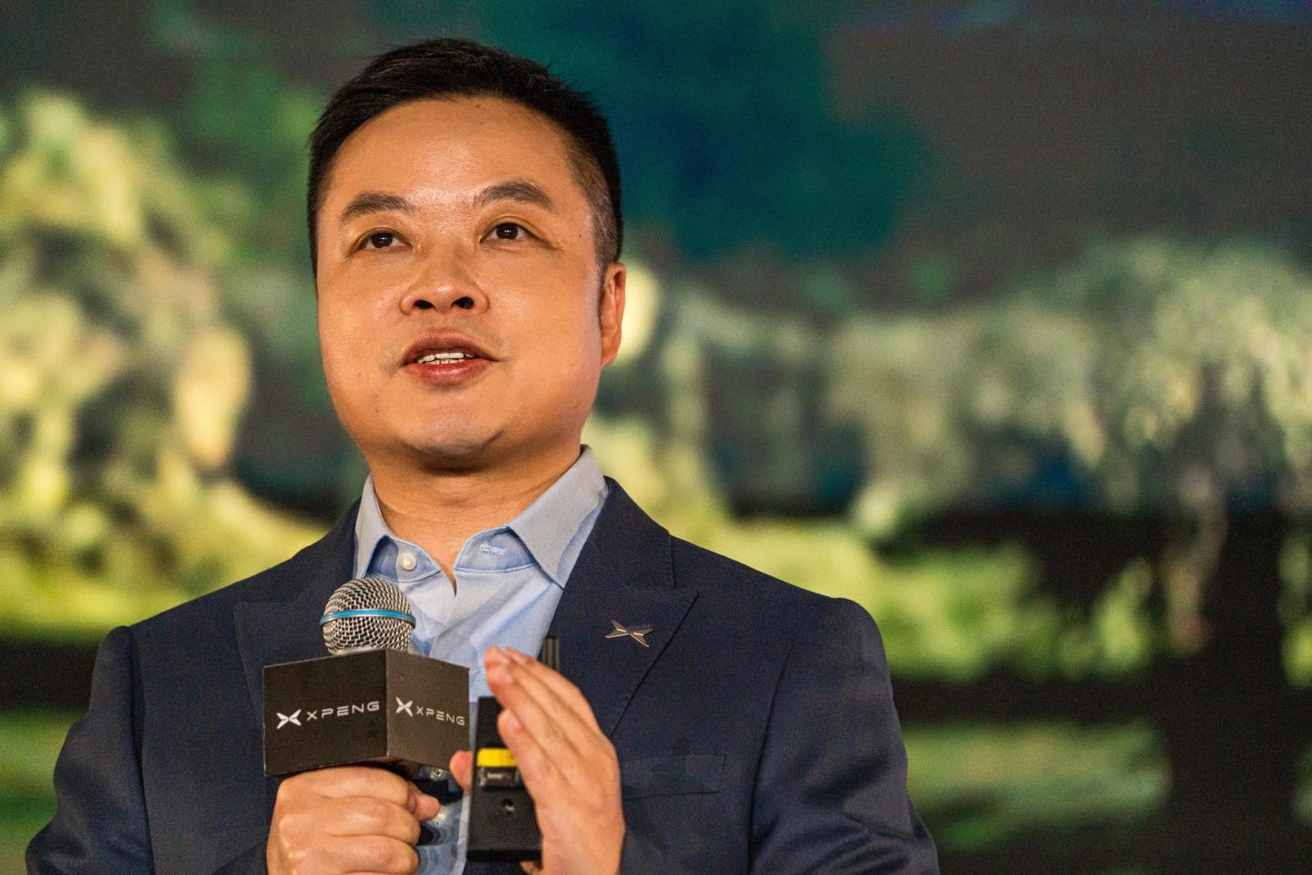 Xiaopeng He, founder and chairman of Xpeng Inc., during a launch event for the company's X9 vehicle in Hong Kong, China, on Tuesday, April 15, 2025