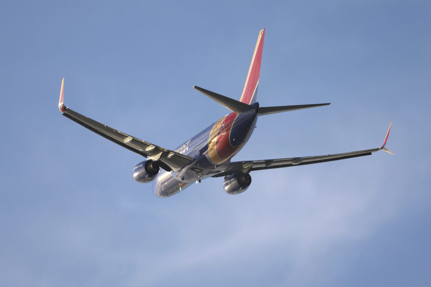 A Southwest Airlines jet in the air