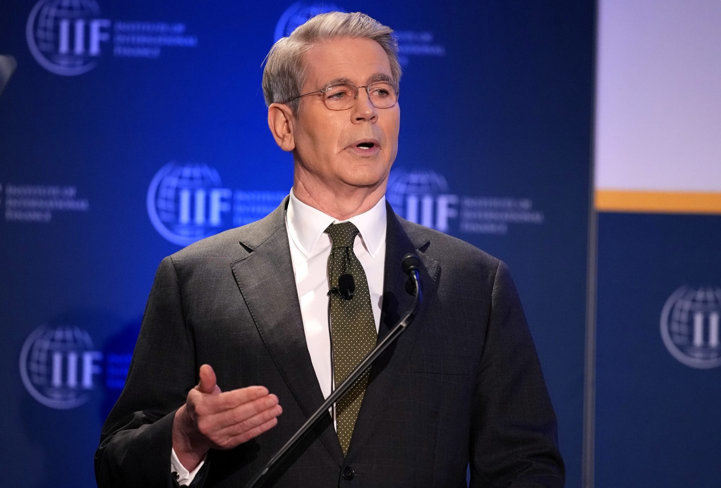 U.S. Treasury Secretary Scott Bessent delivers remarks during the International Finance Institute Global Outlook Forum