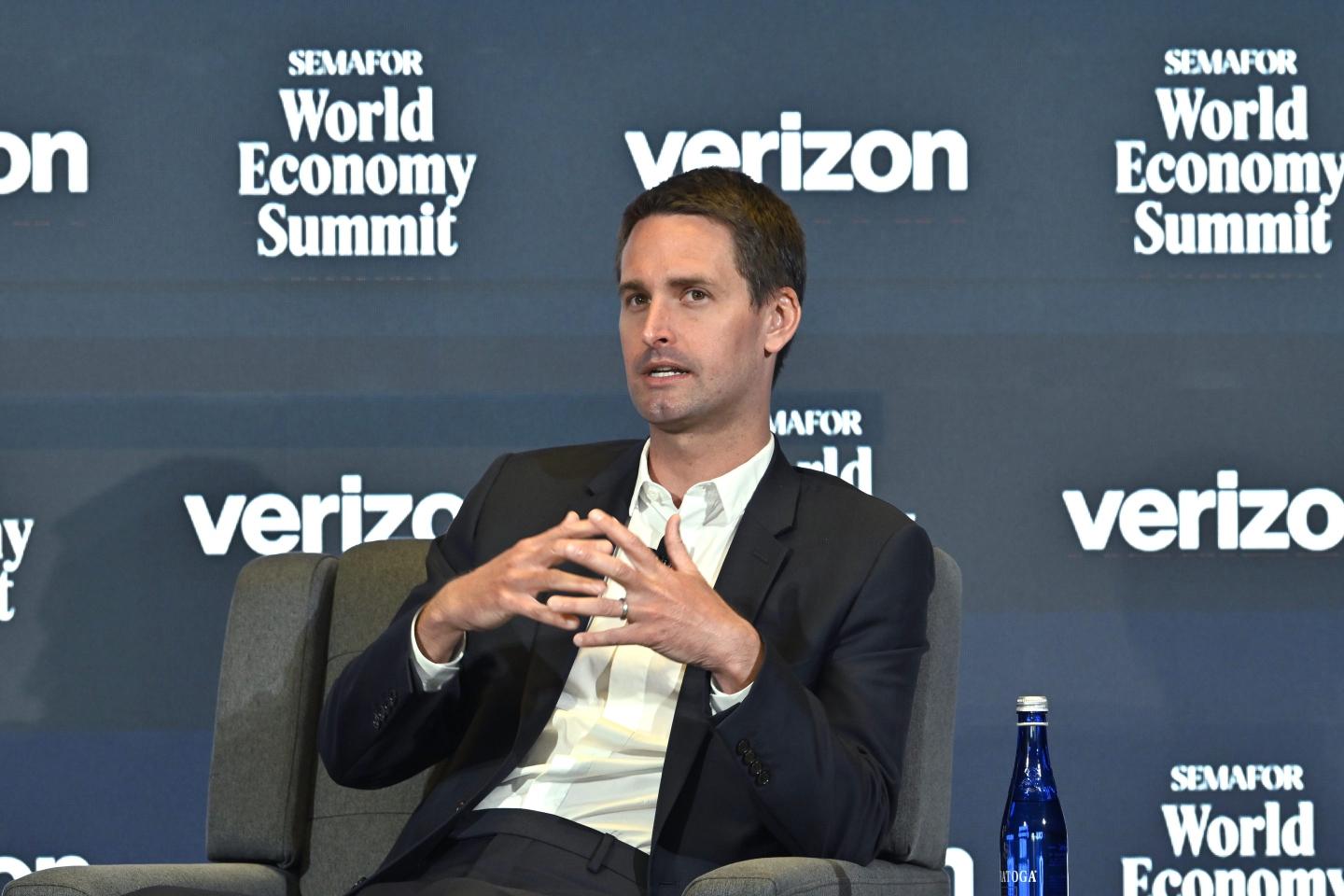 Snap CEO Evan Spiegel speaks during The Semafor 2025 World Economy Summit