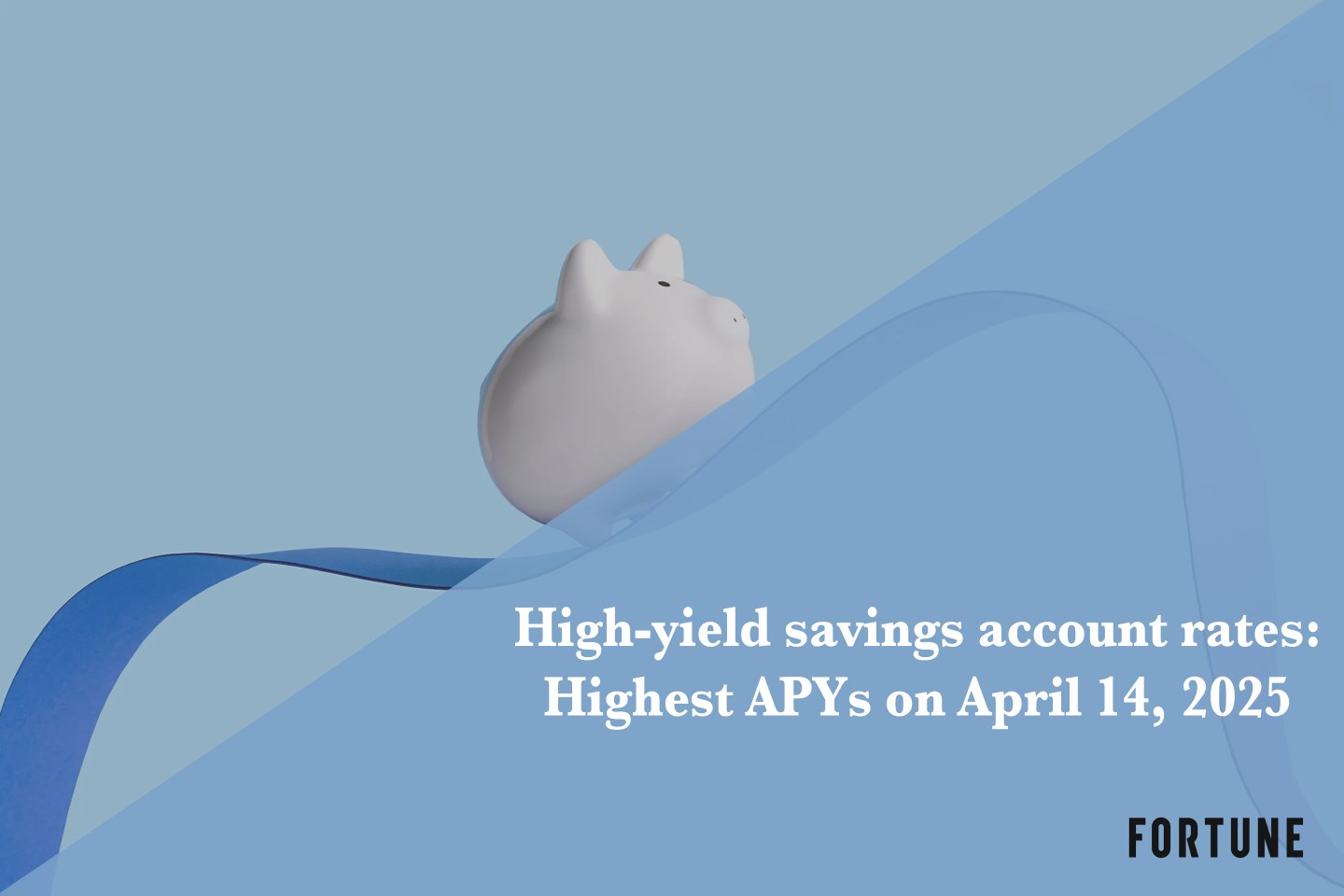 A piggy bank on a blue ribbon.