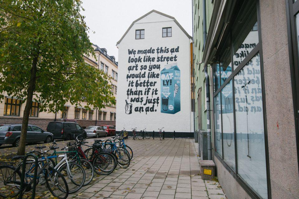 One of Oatly's ad campaigns in Stockholm.
