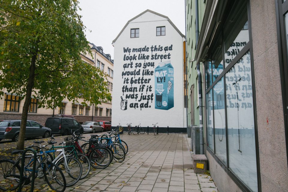 One of Oatly's ad campaigns in Stockholm.