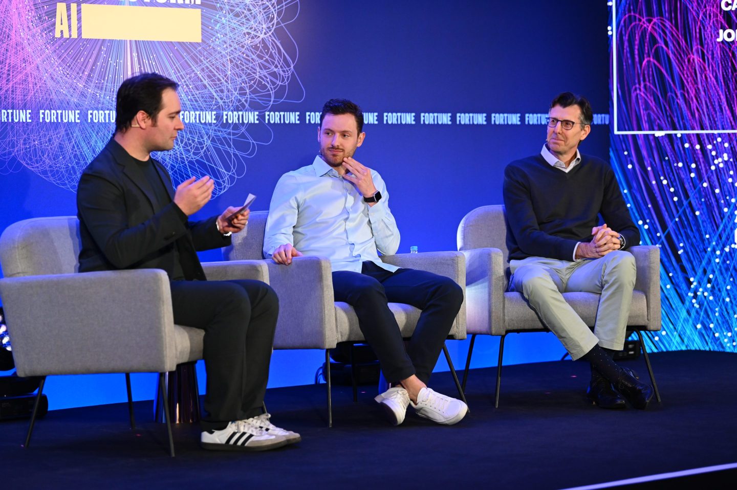 Chief Product Officer
Mastercard Jorn Lambert (right) speaks with Fortune's Andrew Nusca (left) alongside Carlo Bruno, the vice president of product at Adyen.