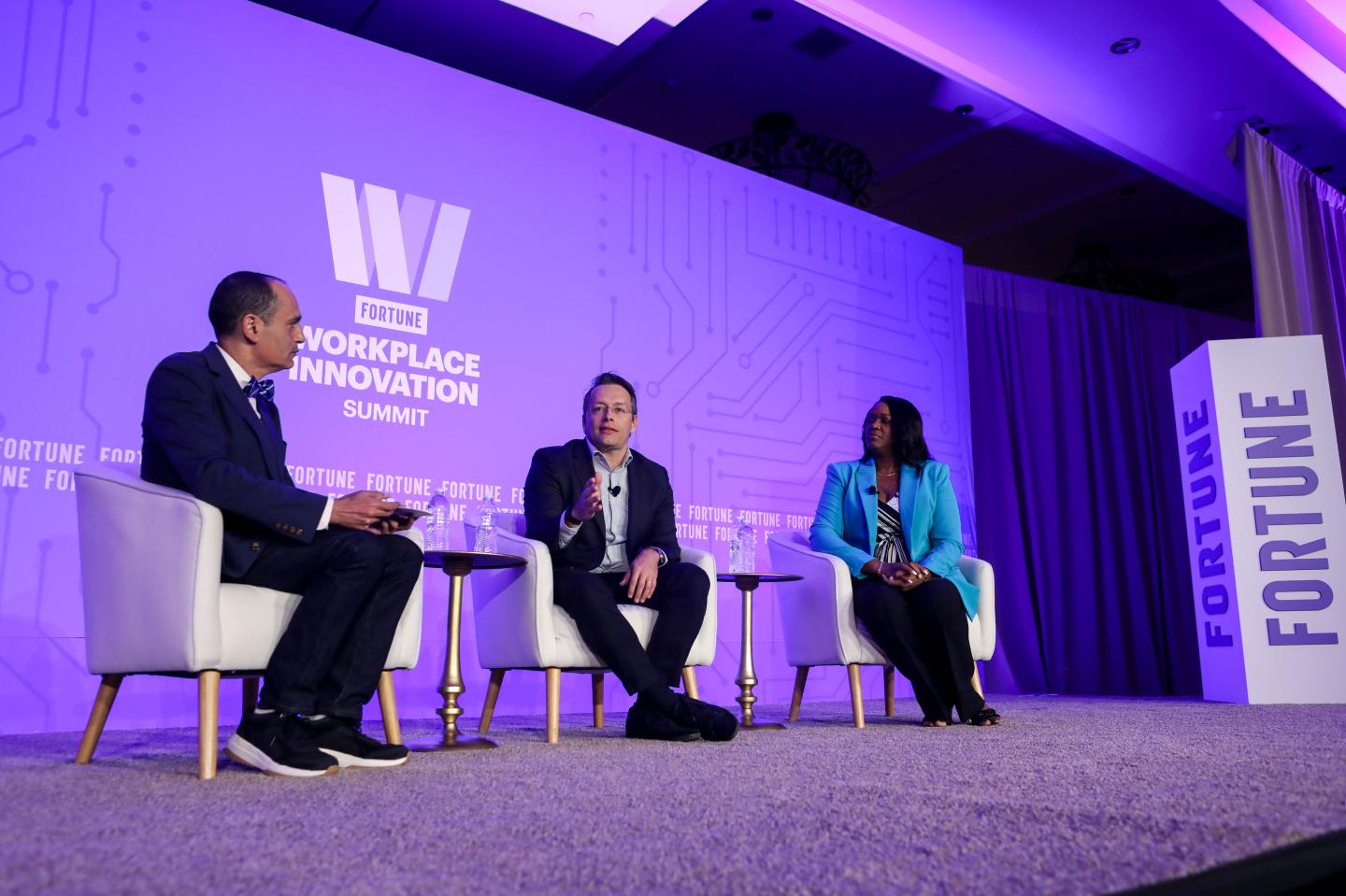 Jolen Anderson, Chief People and Community Officer at BetterUp, Cesar Carvalho, Chief Executive Officer of Wellhub and Phil Wahba, Senior Writer, Fortune; Cochair, Fortune Workplace Innovation Summit