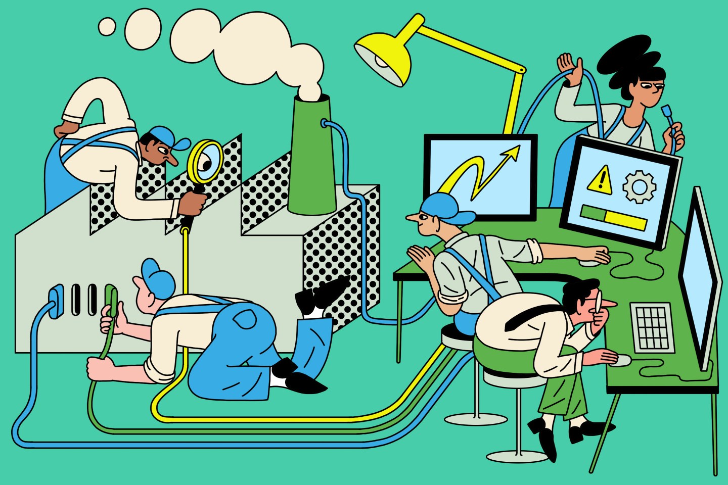 Illustration of workers both in the office and out in the field