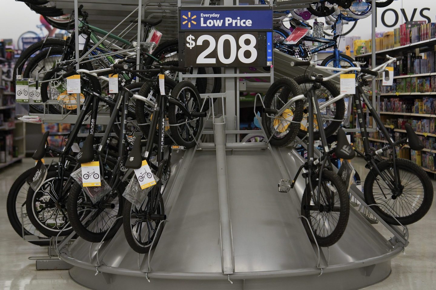 Bicycles are displayed at a Walmart, on April 16, 2025, in Groton, Conn.