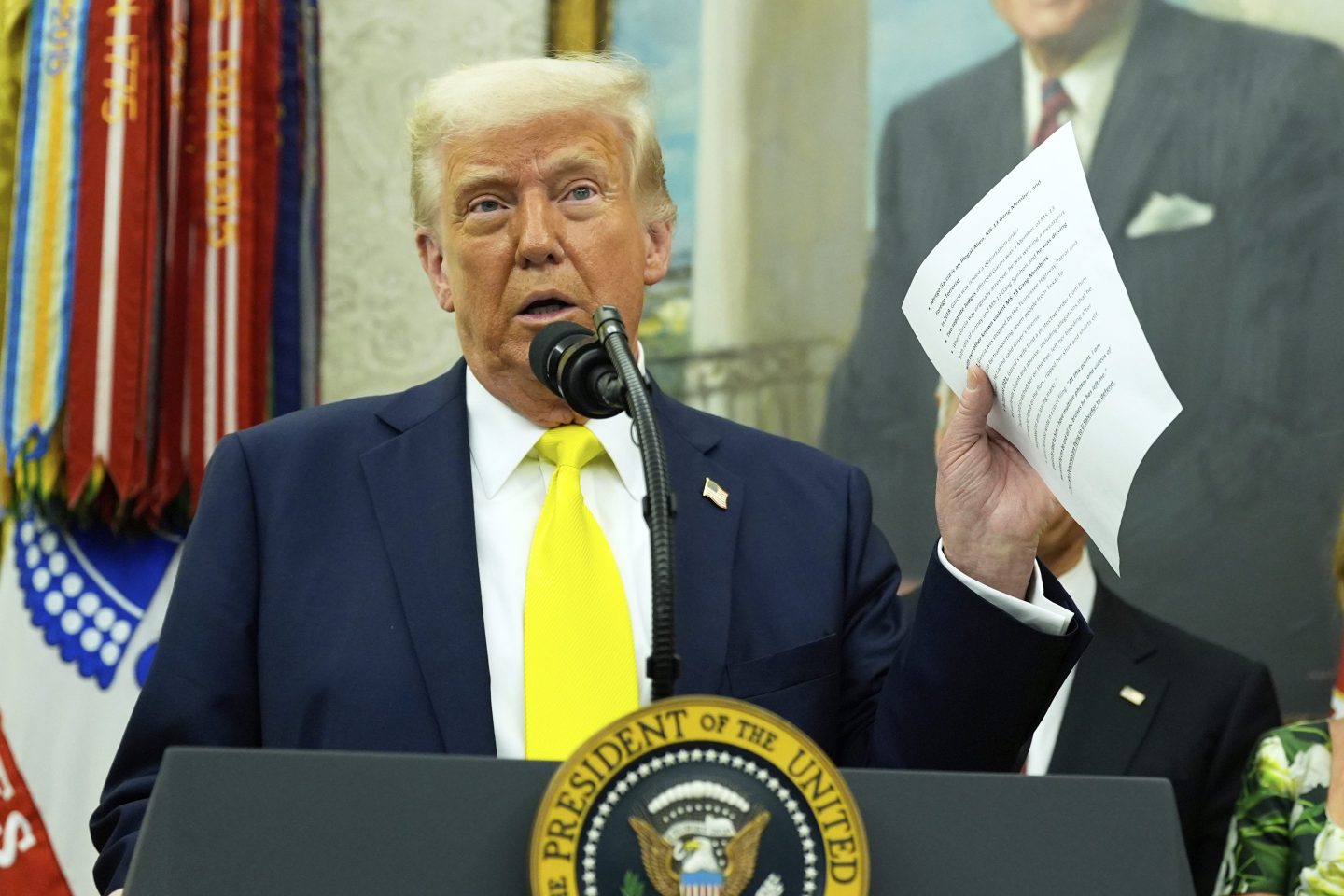 President Donald Trump in the Oval Office of the White House on April 18.