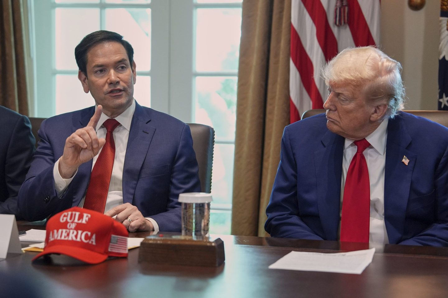 Secretary of State Marco Rubio speaks during a cabinet meeting at the White House, on April 30, 2025, in Washington.