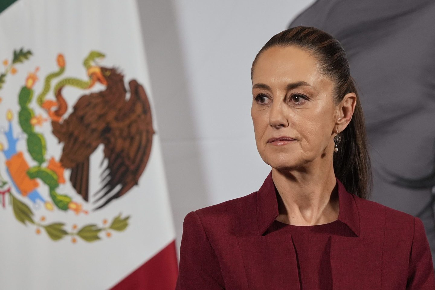 Mexican President Claudia Sheinbaum attends her morning press conference at the National Palace in Mexico City, April 2, 2025.